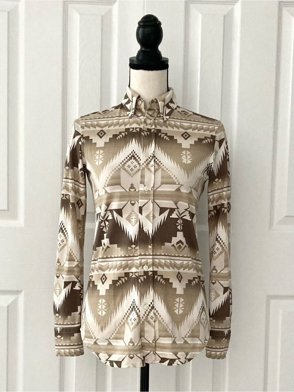 Polo Ralph Lauren Women's Aztec Print Taupe Button Down Shirt Size S - Picture 3 of 4